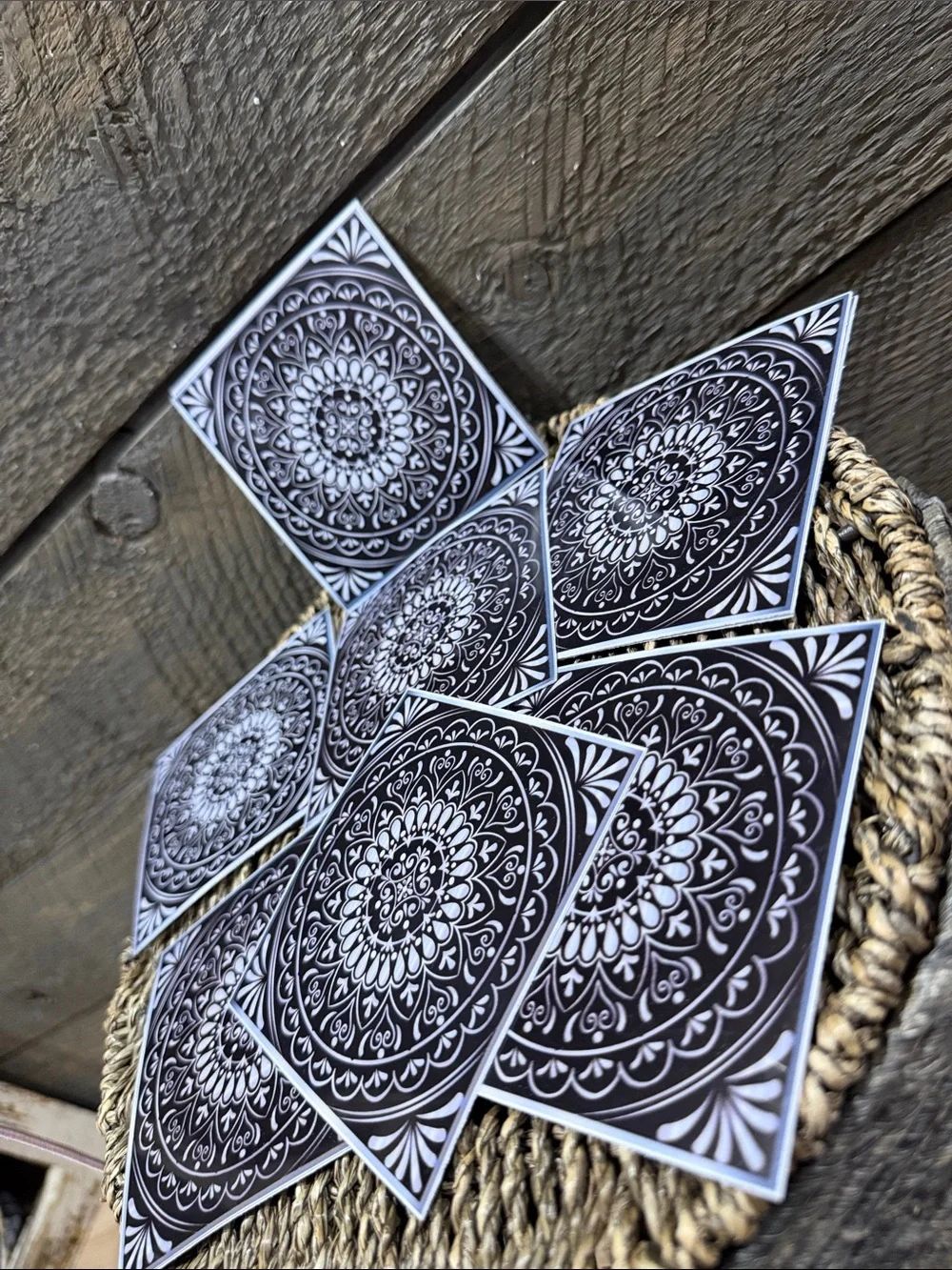 Set of 15 Black & White Mandala Decorative Tiles Peel & Stick Art Decals 4